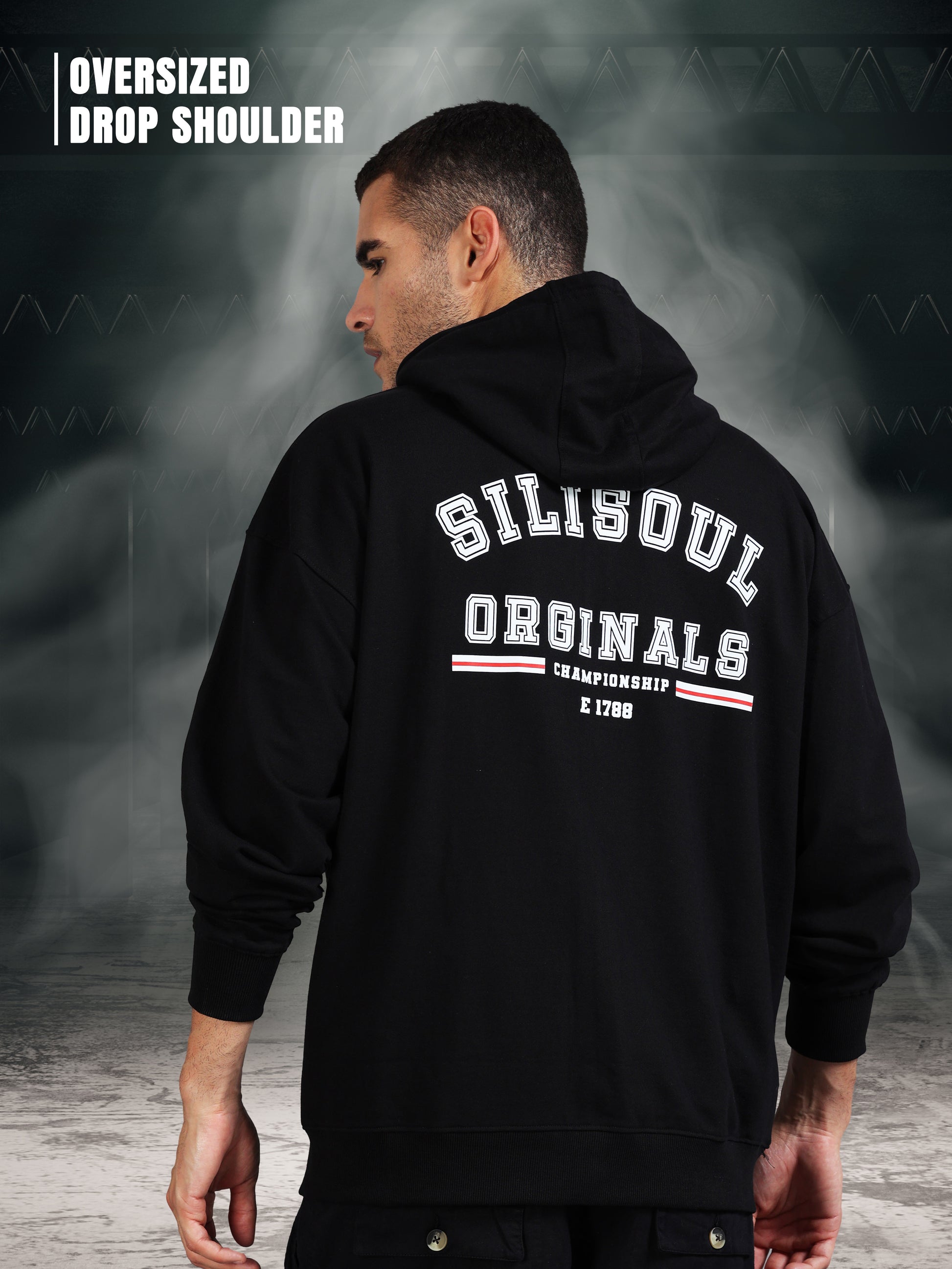 Men Oversized Hoodie Pure Cotton, Black SILISOUL