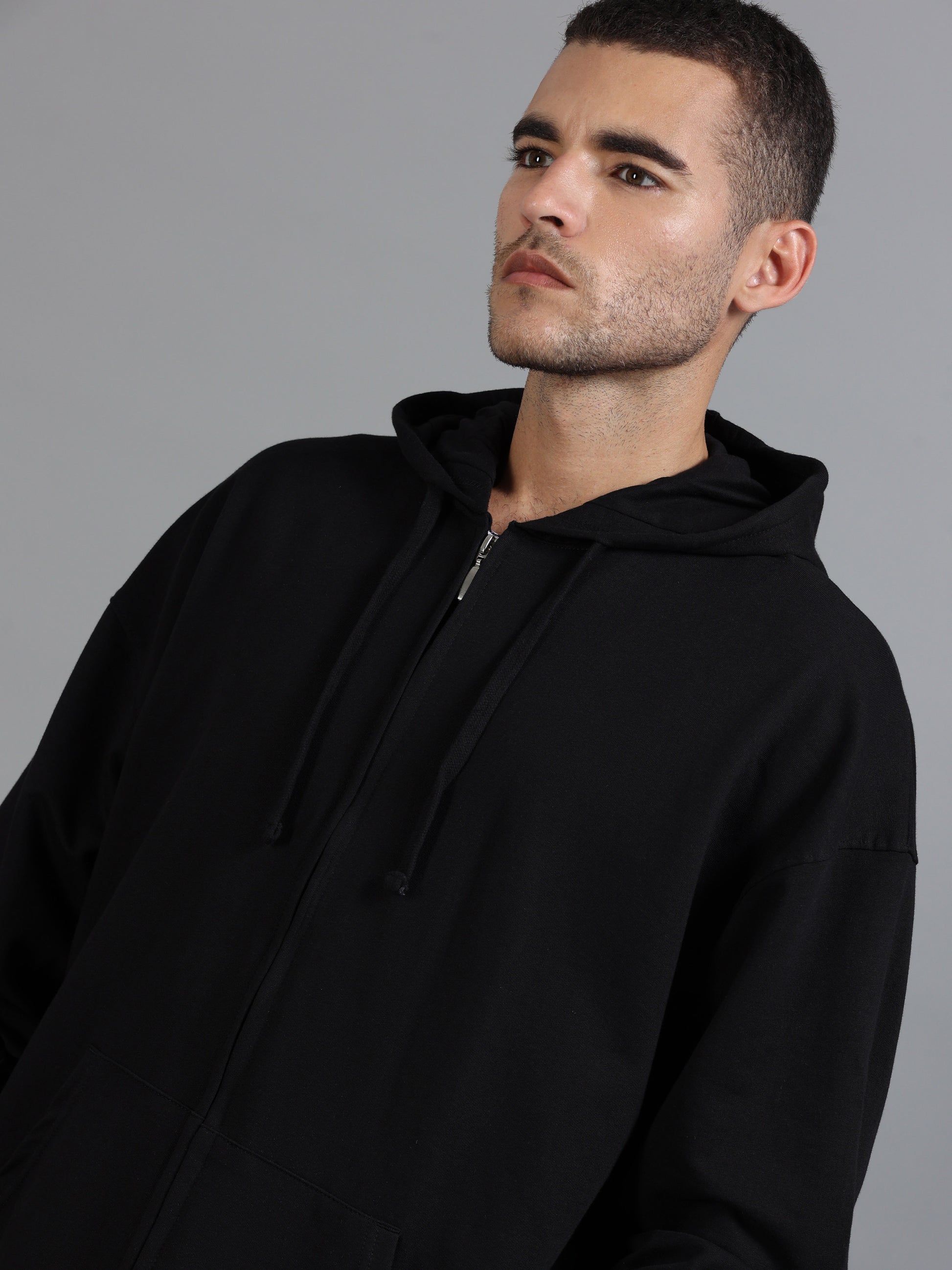 Men Oversized Hoodie Pure Cotton, Black SILISOUL