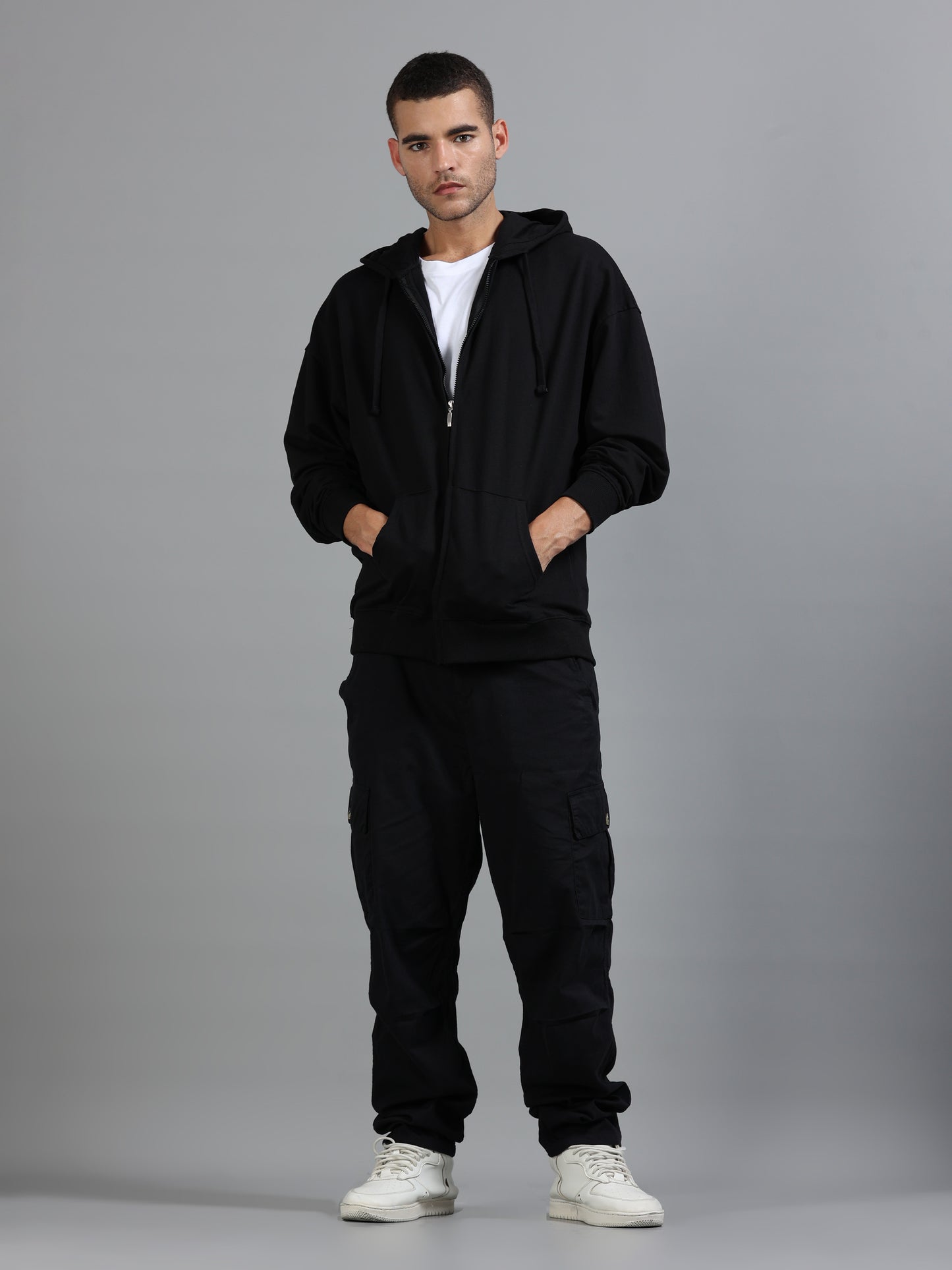 Men Oversized Hoodie Pure Cotton, Black SILISOUL