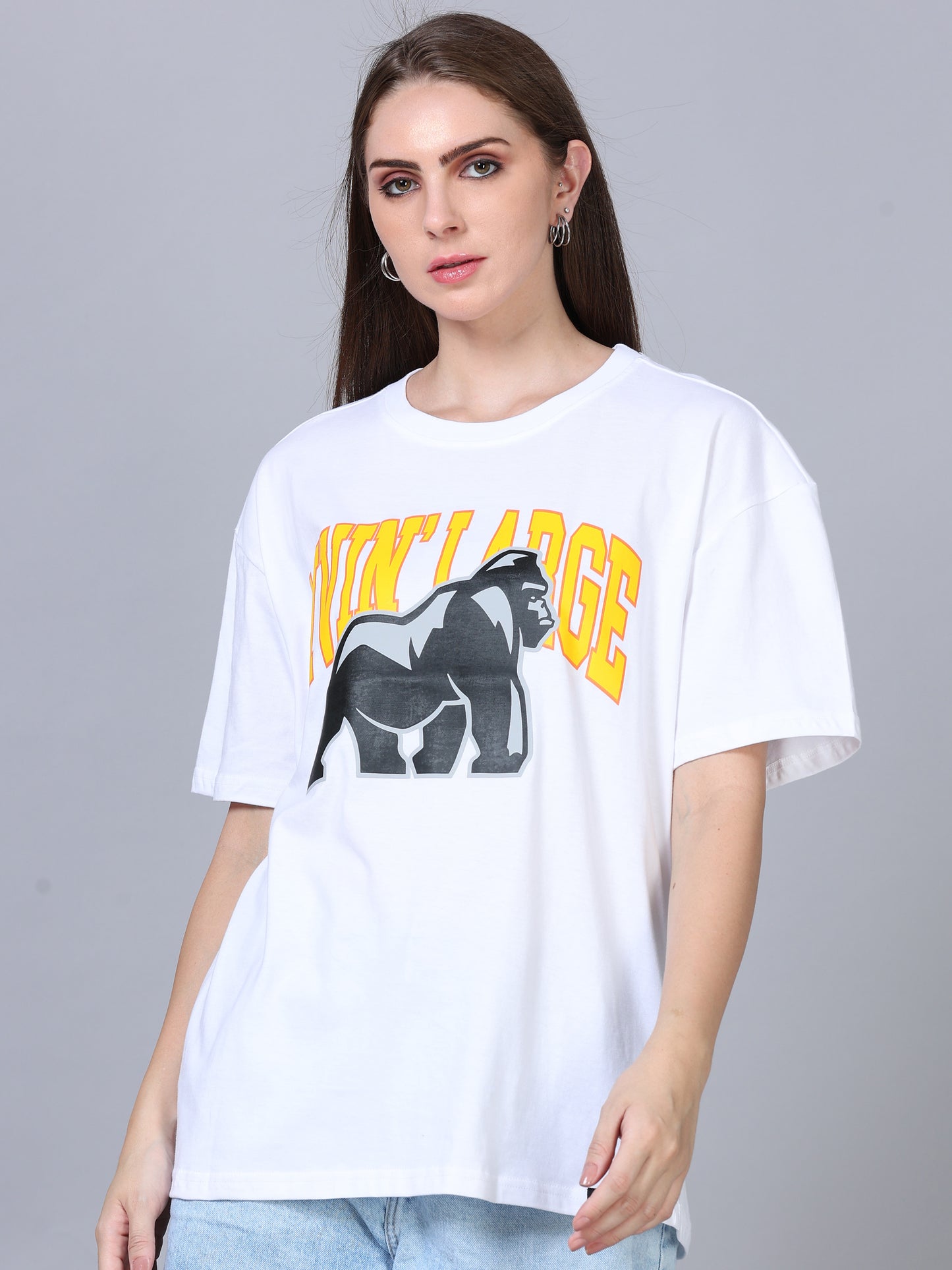 Women LIVIN LARGE Printed Oversized T-Shirt SILISOUL