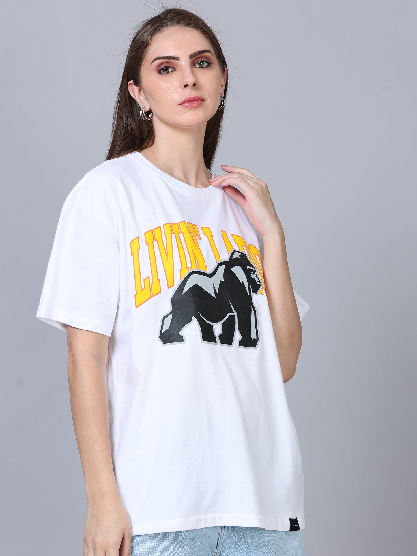 Women LIVIN LARGE Printed Oversized T-Shirt SILISOUL