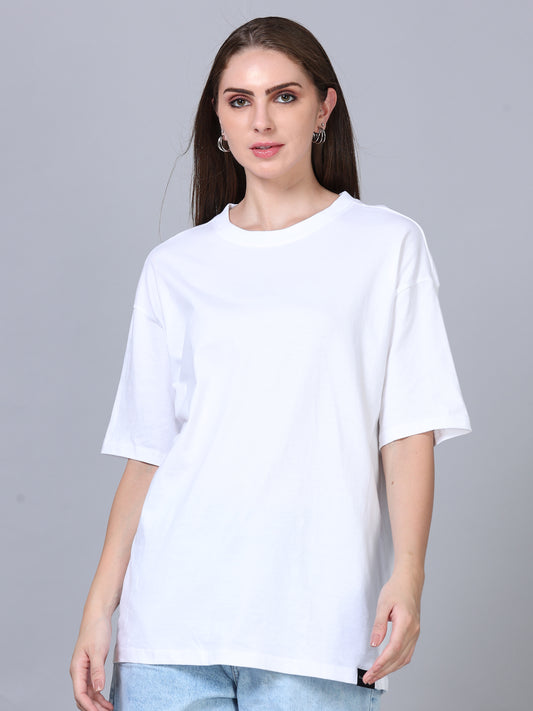 Women White Solid Oversized T-Shirt