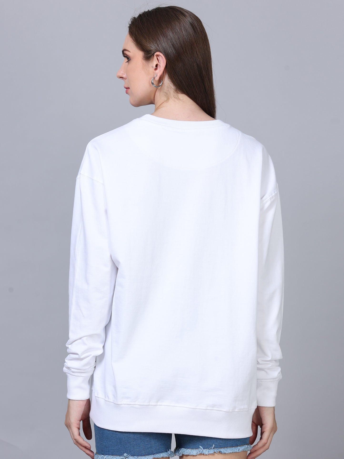 Women White Long Sleeve Solid Oversized T-Shirt