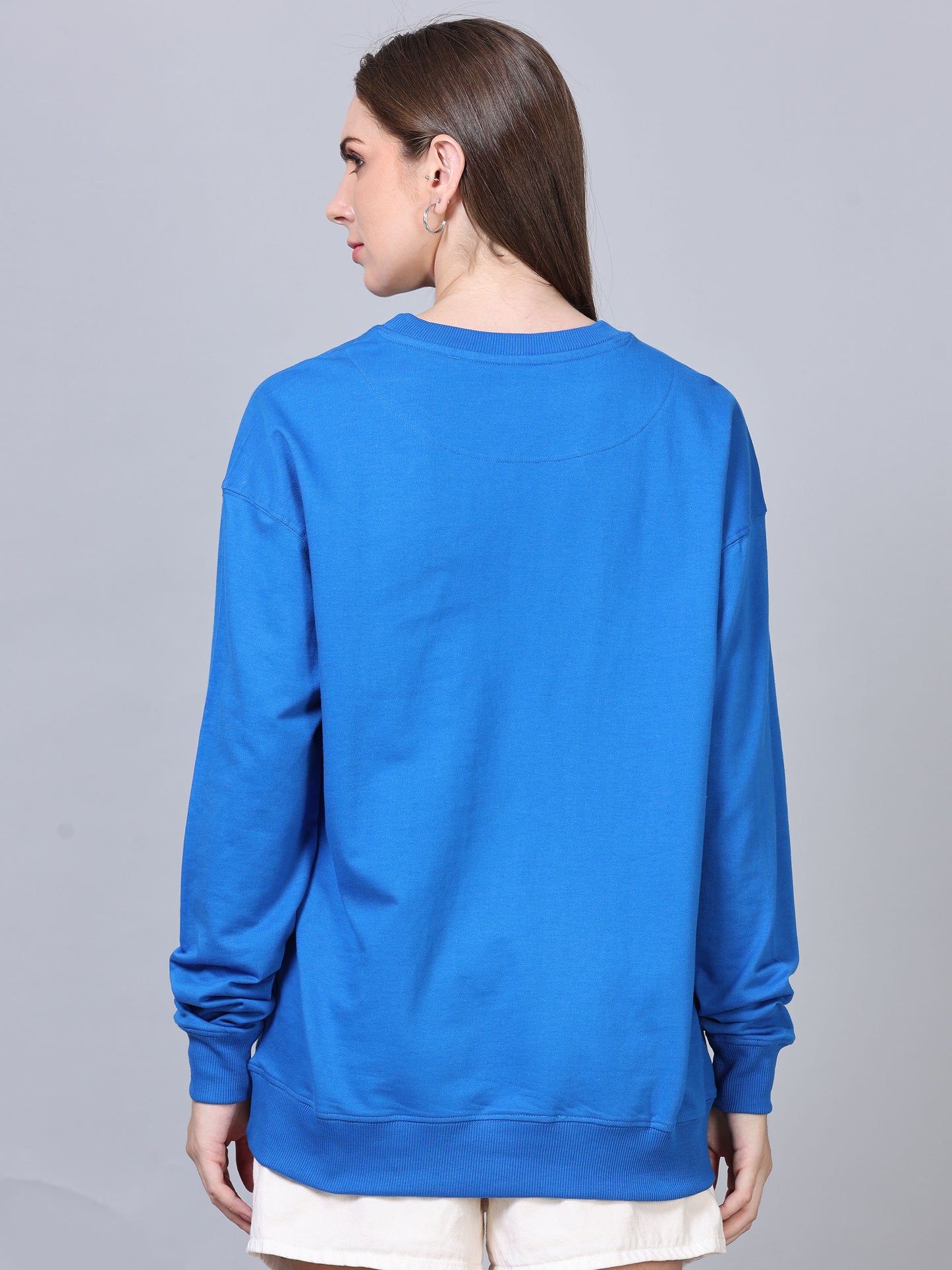 Women Royal Blue Long Sleeve Solid Oversized T-Shirt SILISOUL