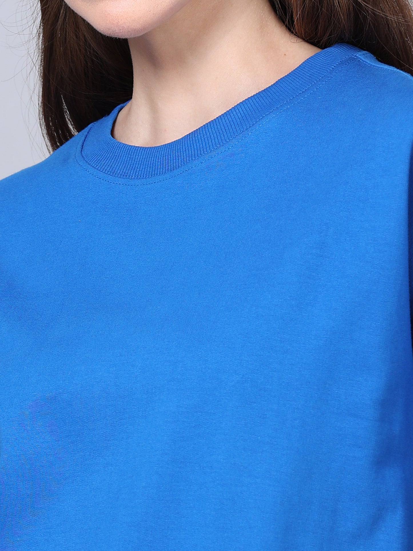 Women Royal Blue Long Sleeve Solid Oversized T-Shirt