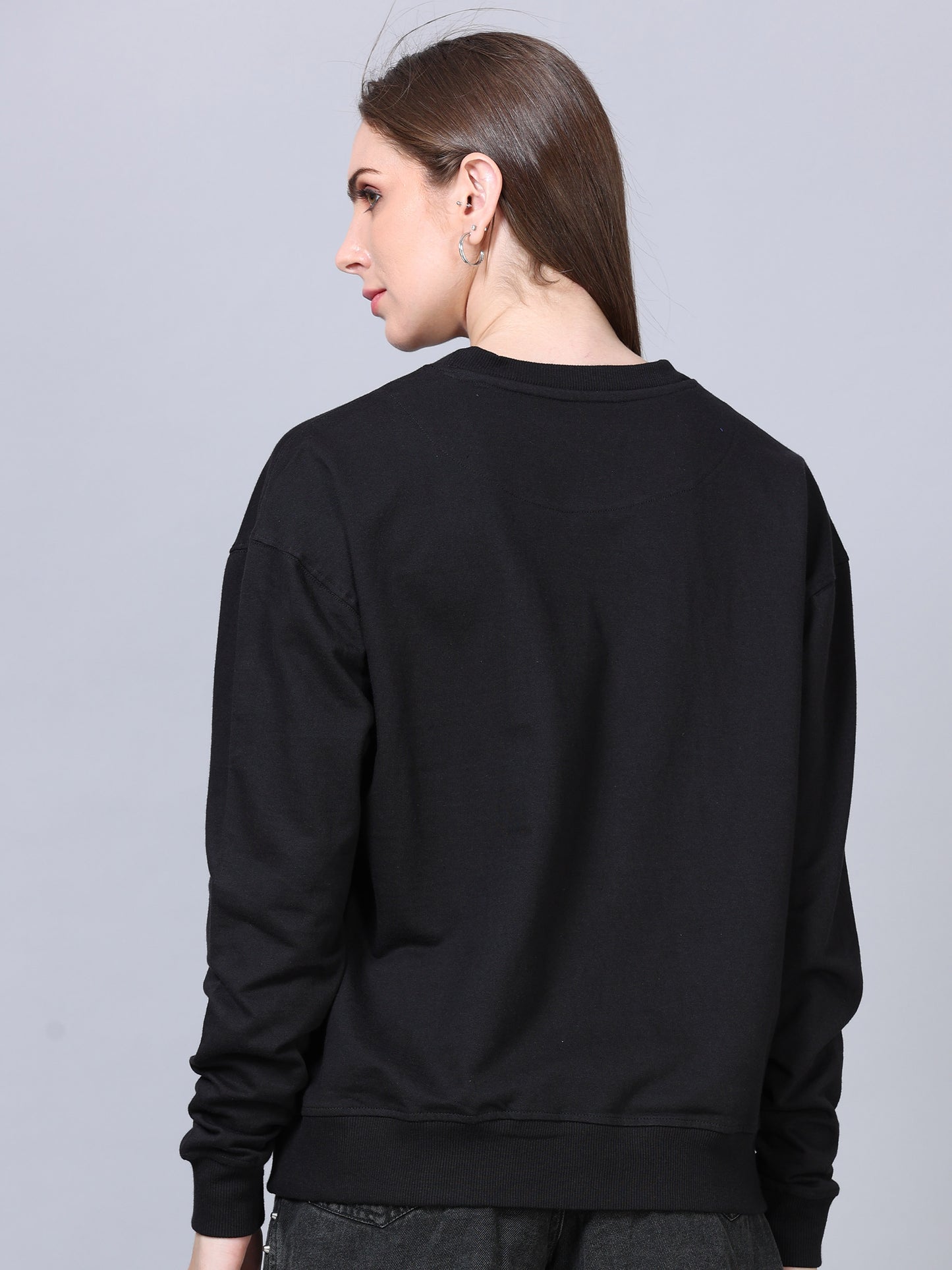 Women Black Long Sleeve Solid Oversized T-Shirt