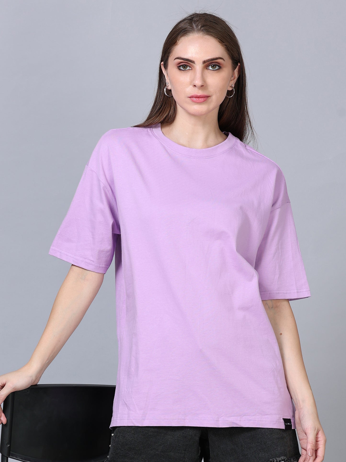 Women Lavender Solid Oversized T-Shirt