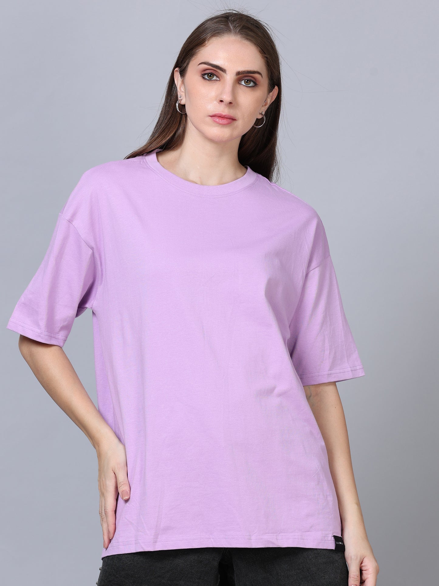 Women Lavender Solid Oversized T-Shirt