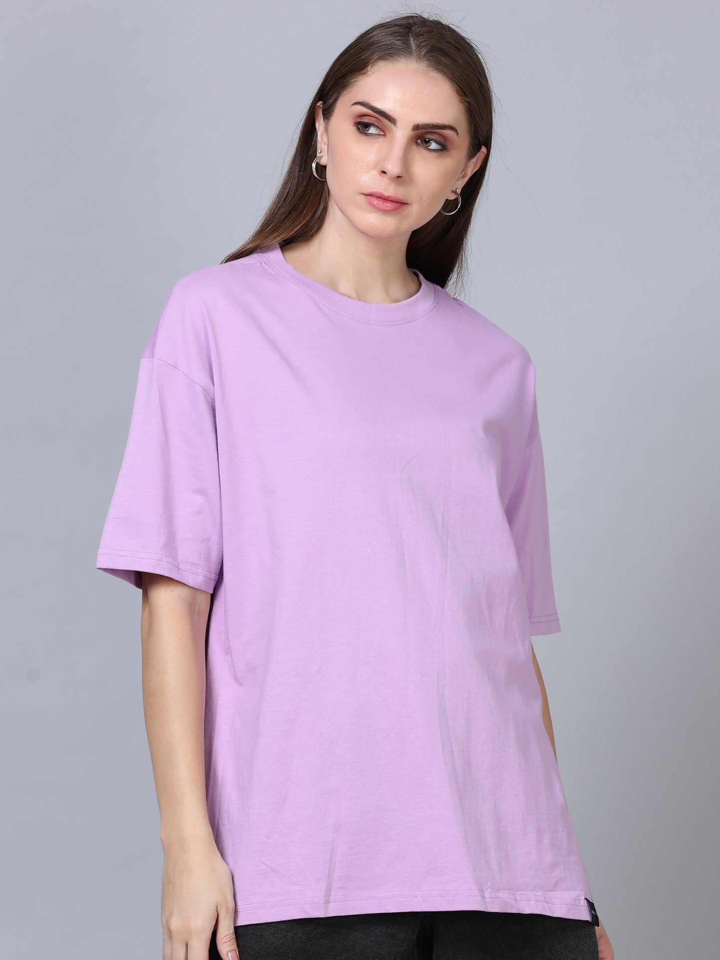 Women Lavender Solid Oversized T-Shirt