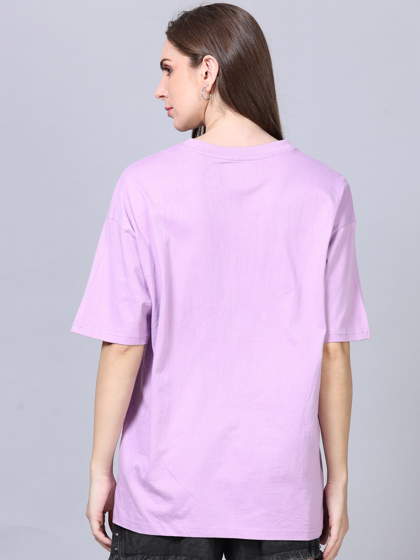 Women Lavender Solid Oversized T-Shirt