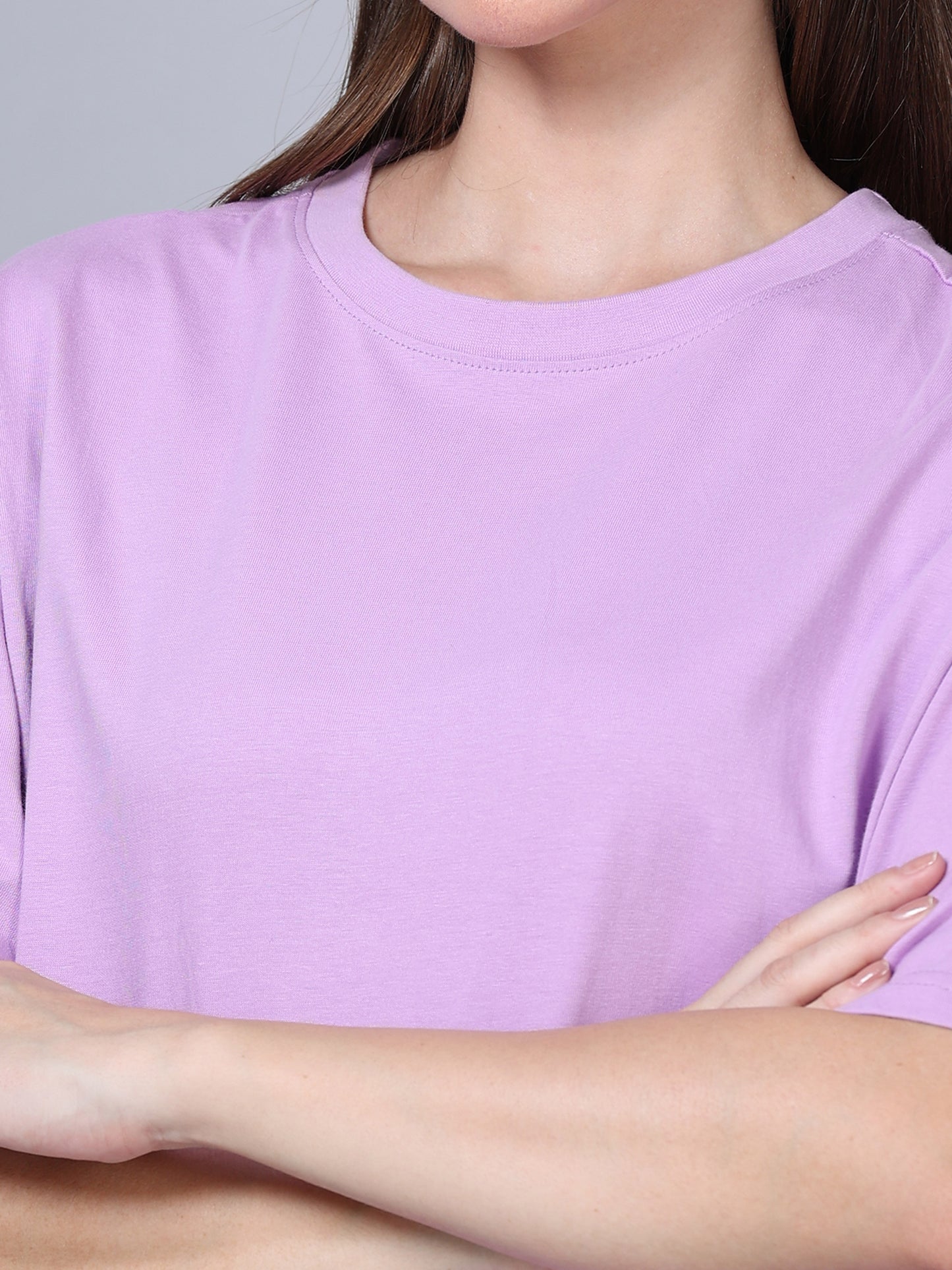 Women Lavender Solid Oversized T-Shirt