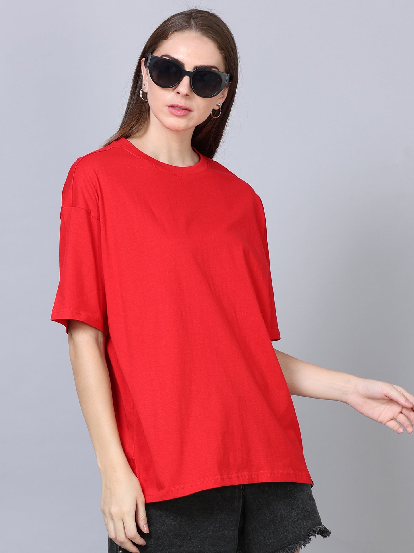 Women Red Solid Oversized T-Shirt