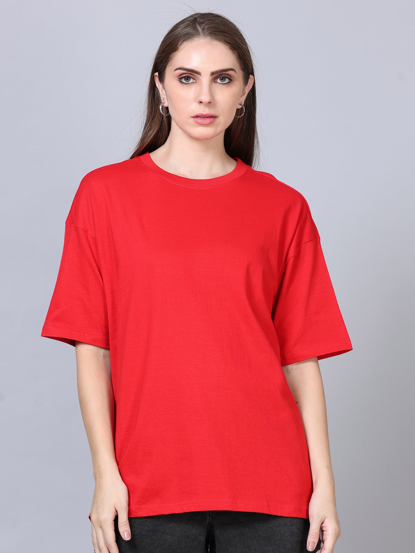 Women Red Solid Oversized T-Shirt