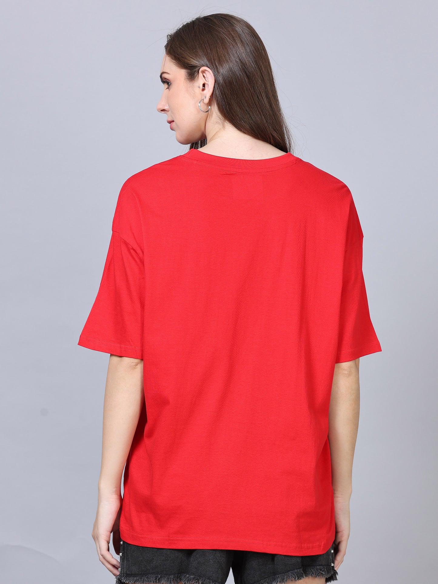 Women Red Solid Oversized T-Shirt