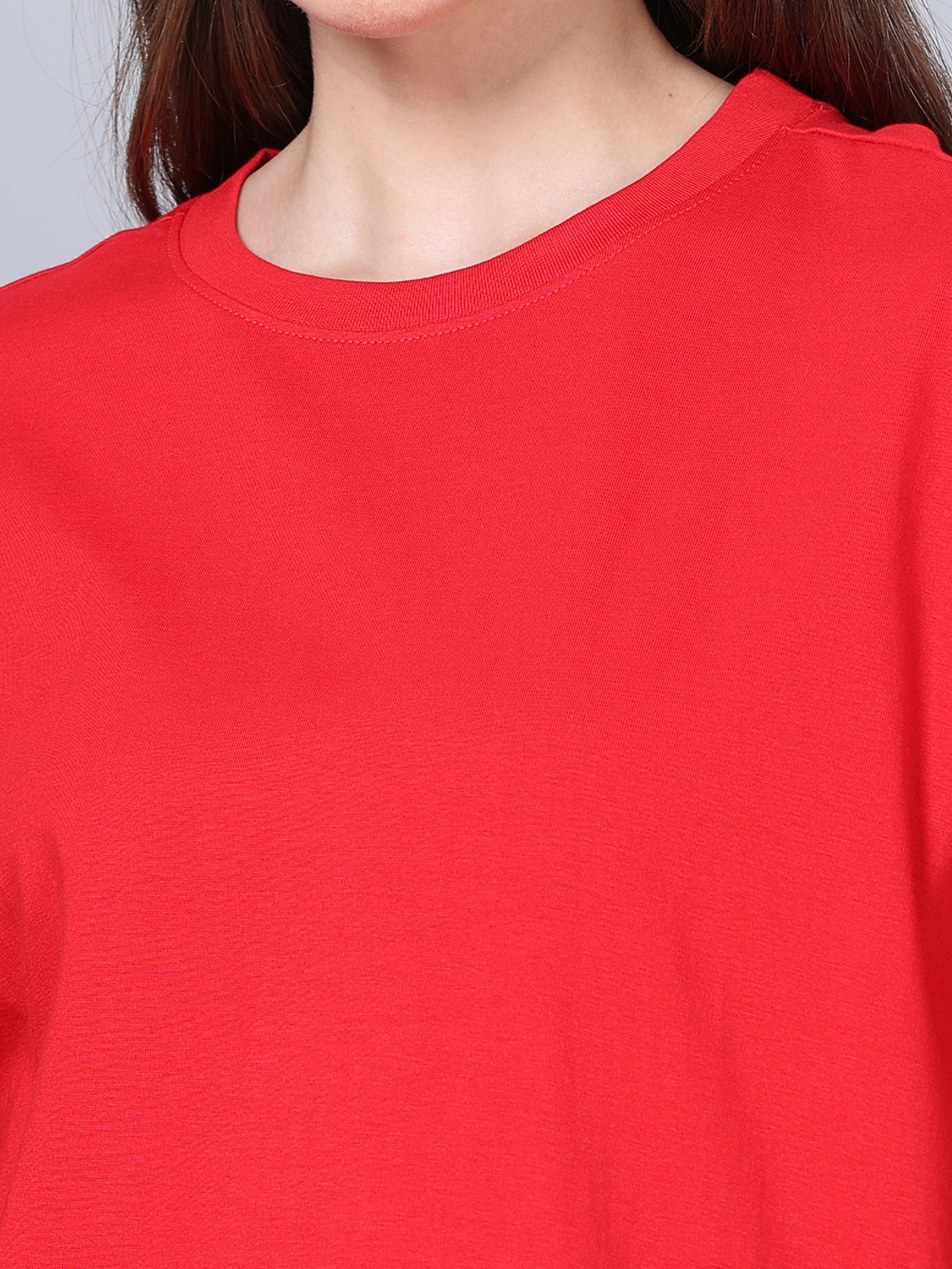 Women Red Solid Oversized T-Shirt