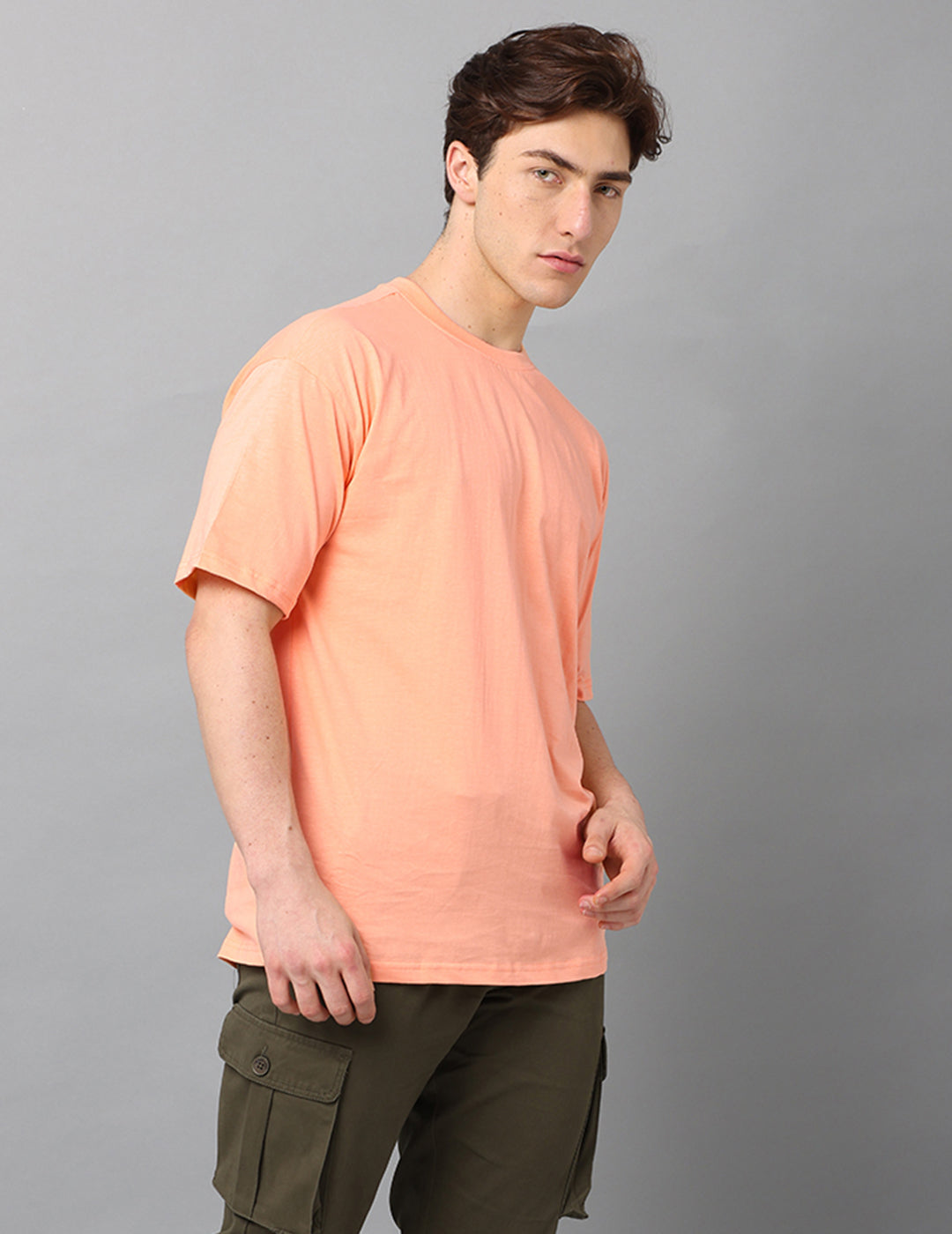 Men Peach Solid Oversized T-Shirt