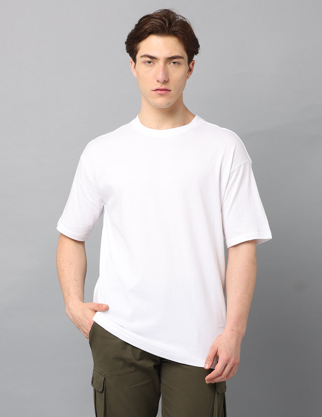 Men White Solid Oversized T-Shirt