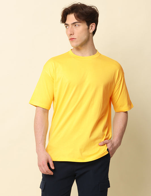 Men Yellow Solid Oversized T-Shirt