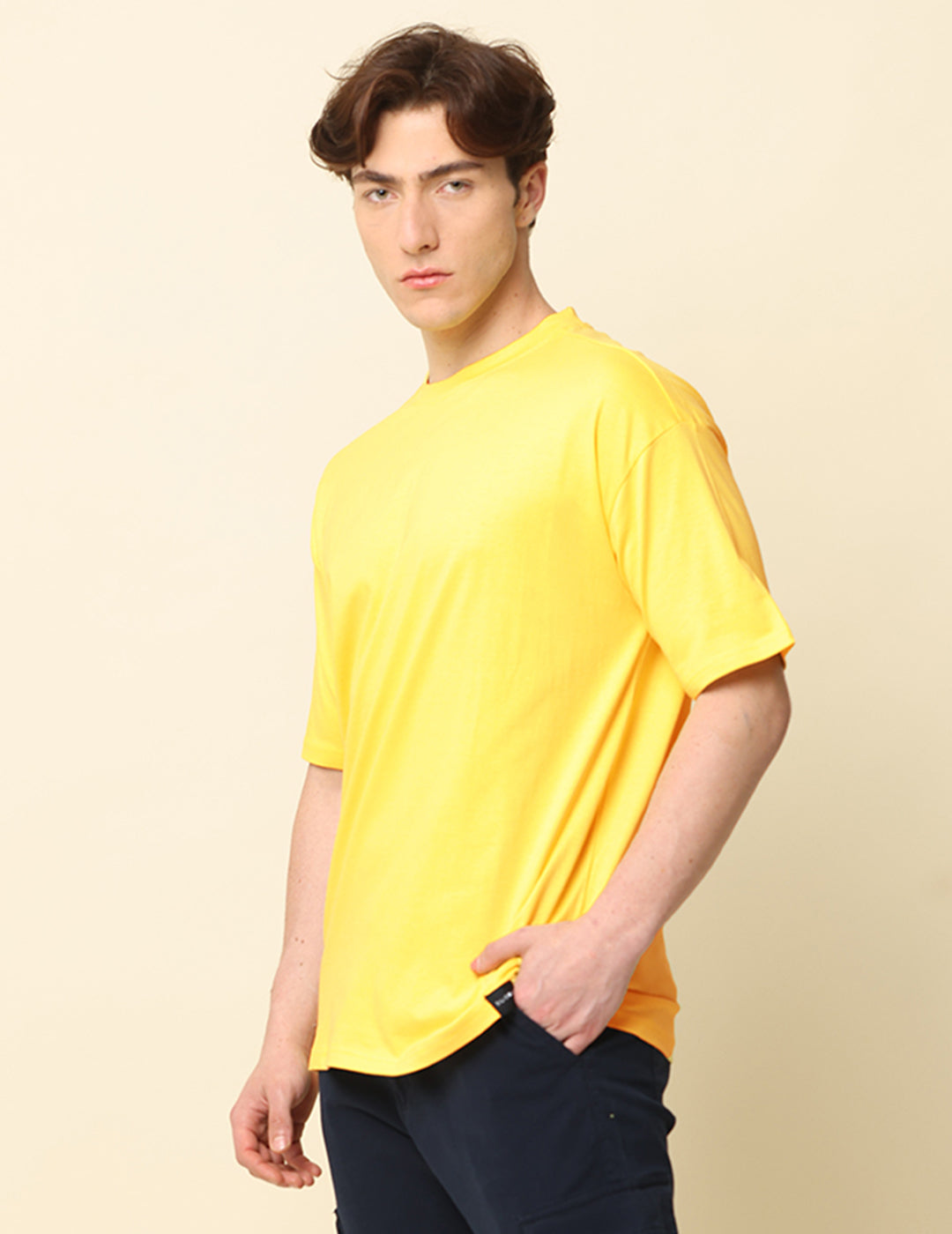 Men Yellow Solid Oversized T-Shirt