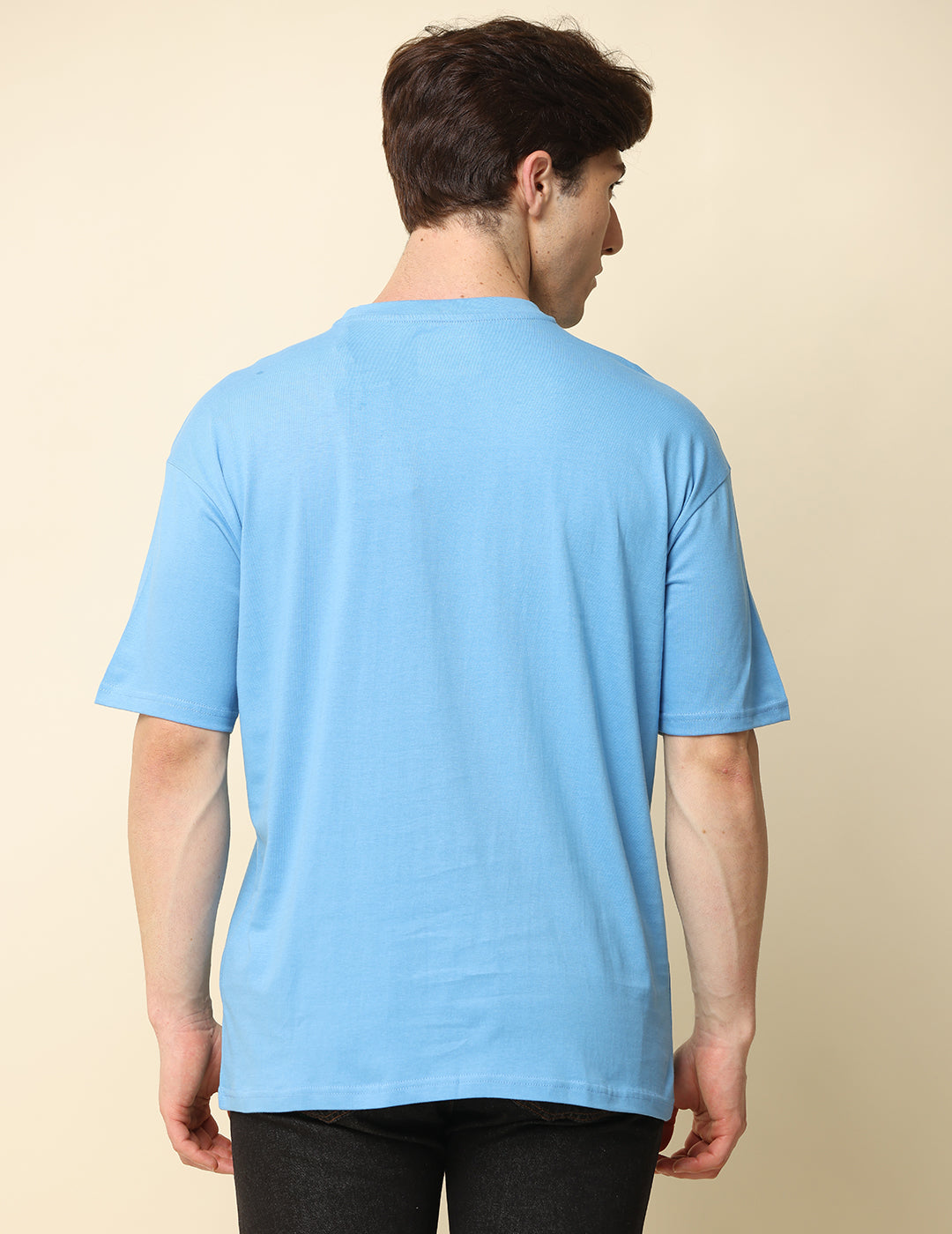 Men Sky Blue Solid Oversized T-Shirt