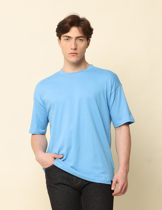 Men Sky Blue Solid Oversized T-Shirt