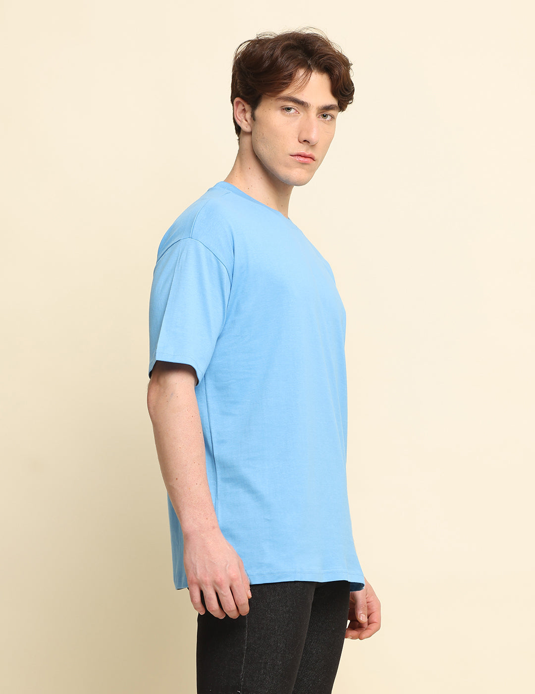 Men Sky Blue Solid Oversized T-Shirt