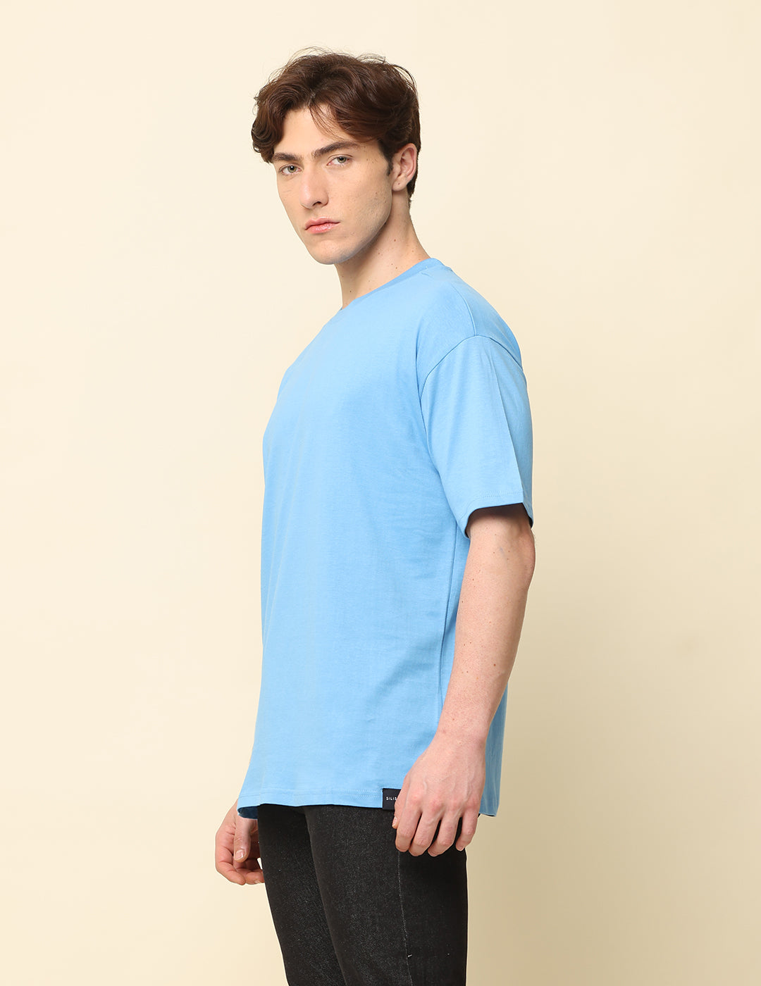 Men Sky Blue Solid Oversized T-Shirt