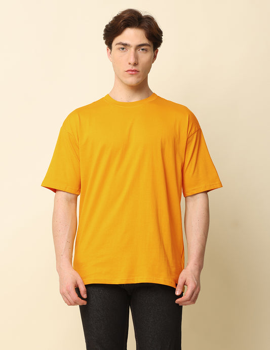 Men Mustard Solid Oversized T-Shirt
