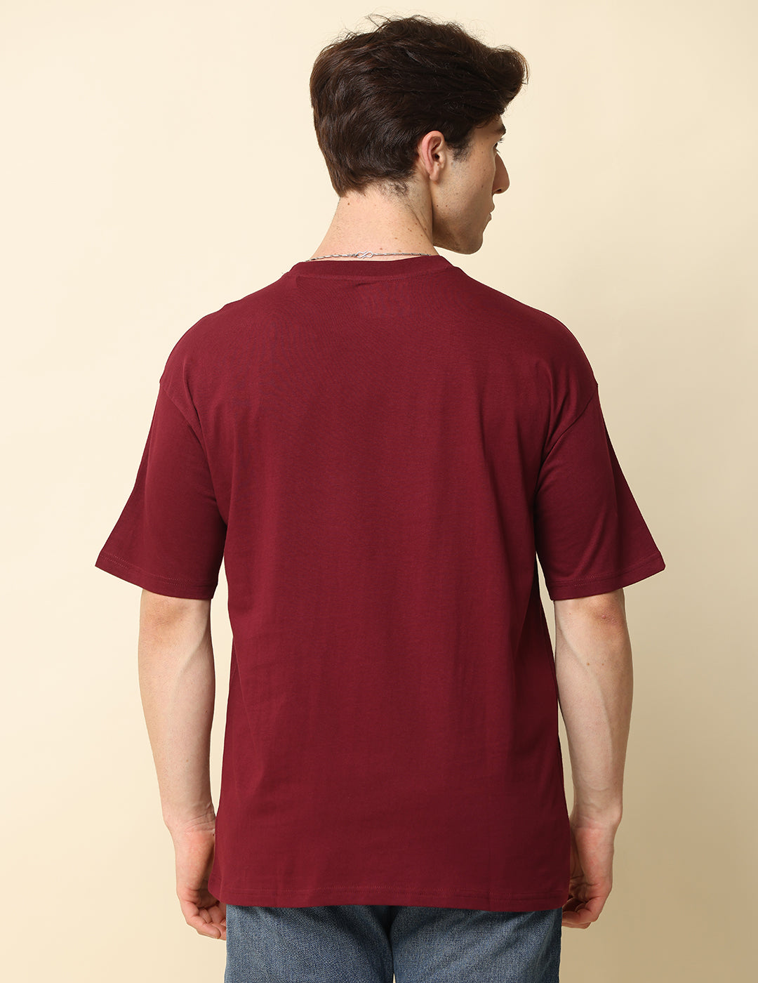 Men Maroon Solid Oversized T-Shirt SILISOUL