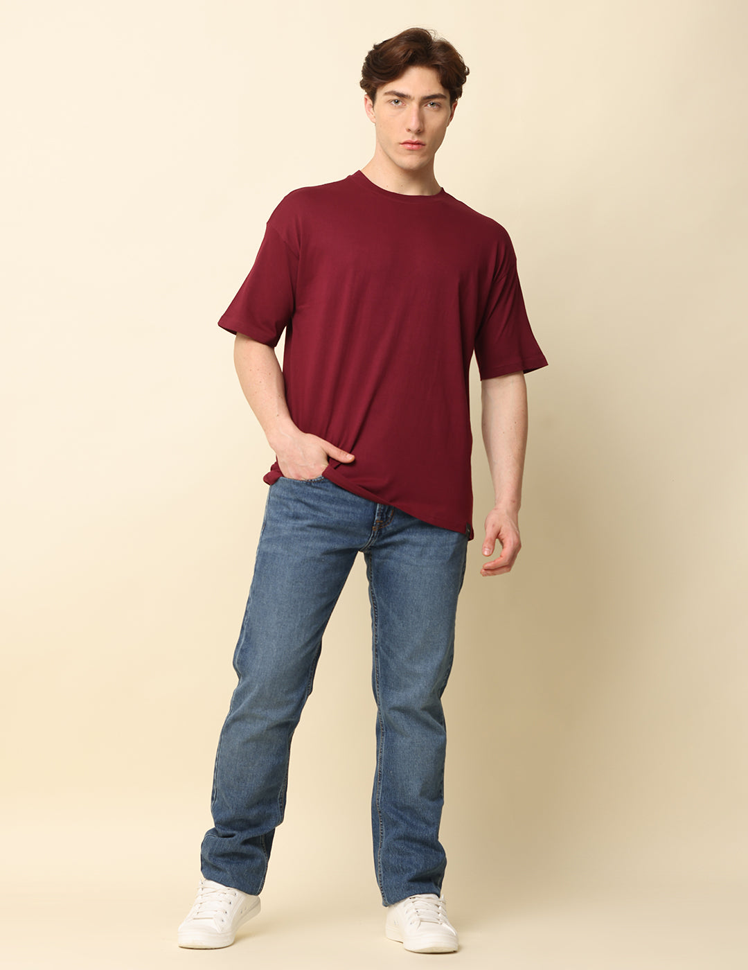 Men Maroon Solid Oversized T-Shirt SILISOUL