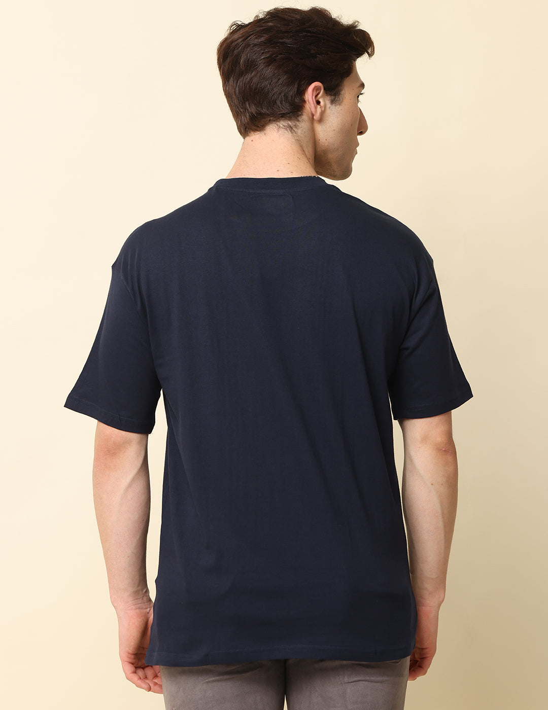 Men Navy Blue Solid Oversized T-Shirt