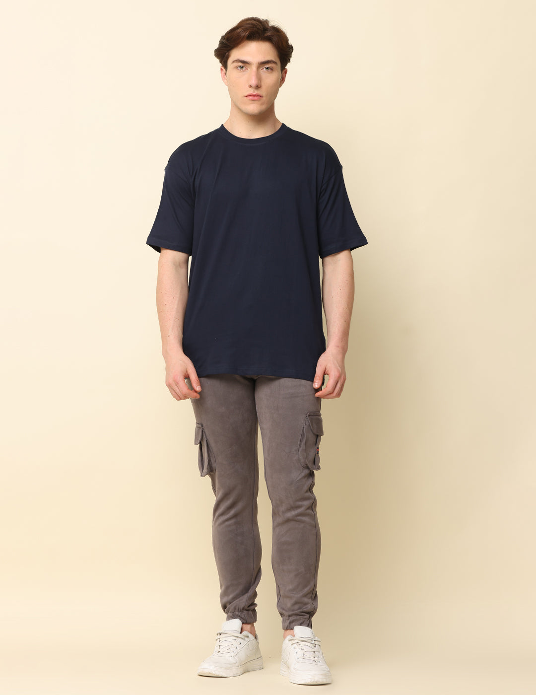 Men Navy Blue Solid Oversized T-Shirt