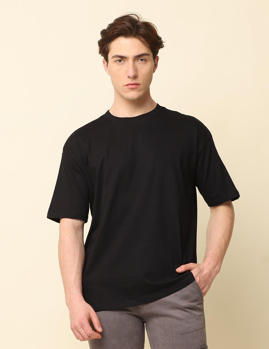 Men Black Solid Oversized T-Shirt