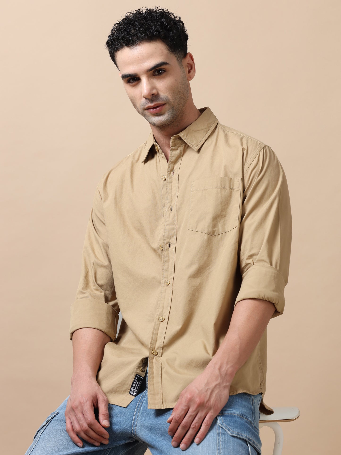 Premium Men Shirt, Regular Fit, Pure Cotton, Full Sleeve, Khaki