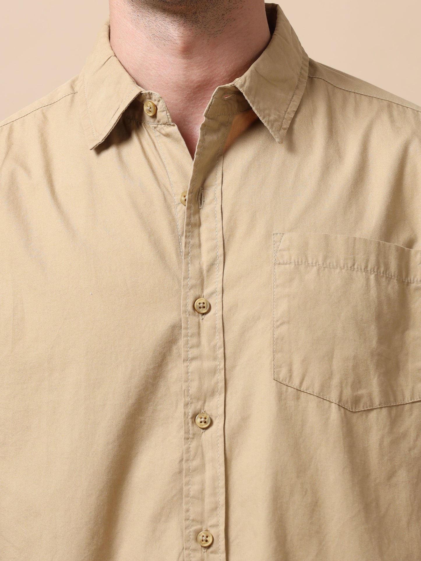 Premium Men Shirt, Regular Fit, Pure Cotton, Full Sleeve, Khaki SILISOUL