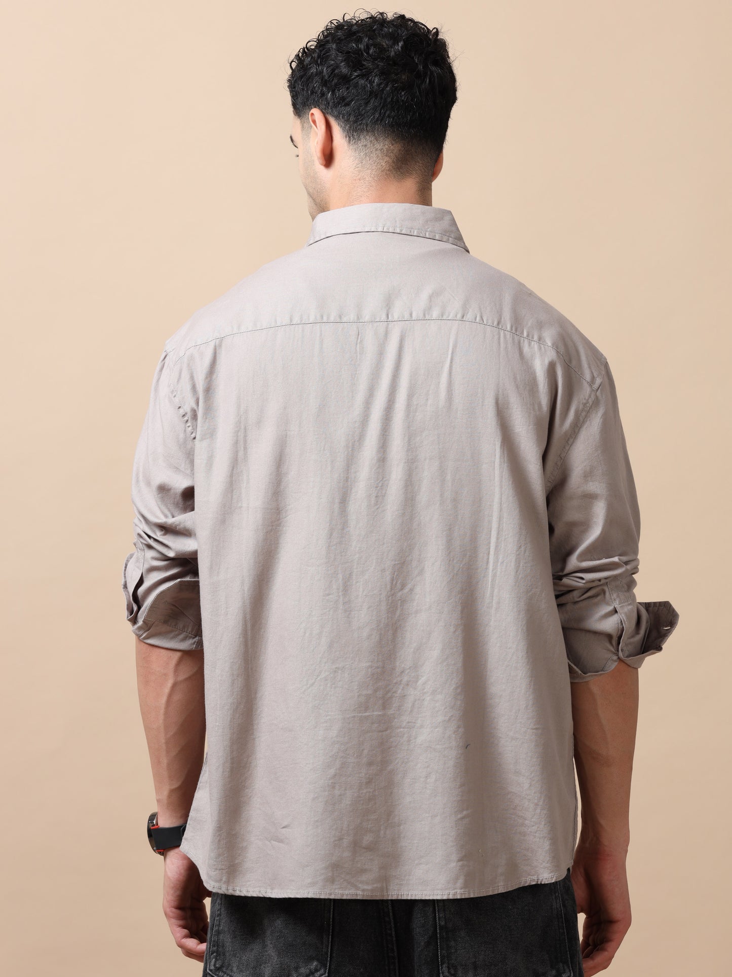 Premium Men Shirt, Relaxed Fit, Pure Cotton, Full Sleeve, Solid, Grey SILISOUL