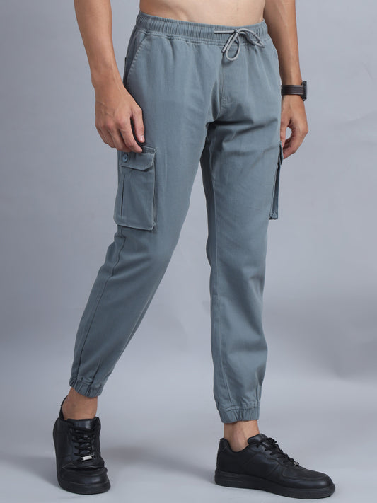 Men Cotton Regular Fit Cargo Joggers, AQUA SILISOUL