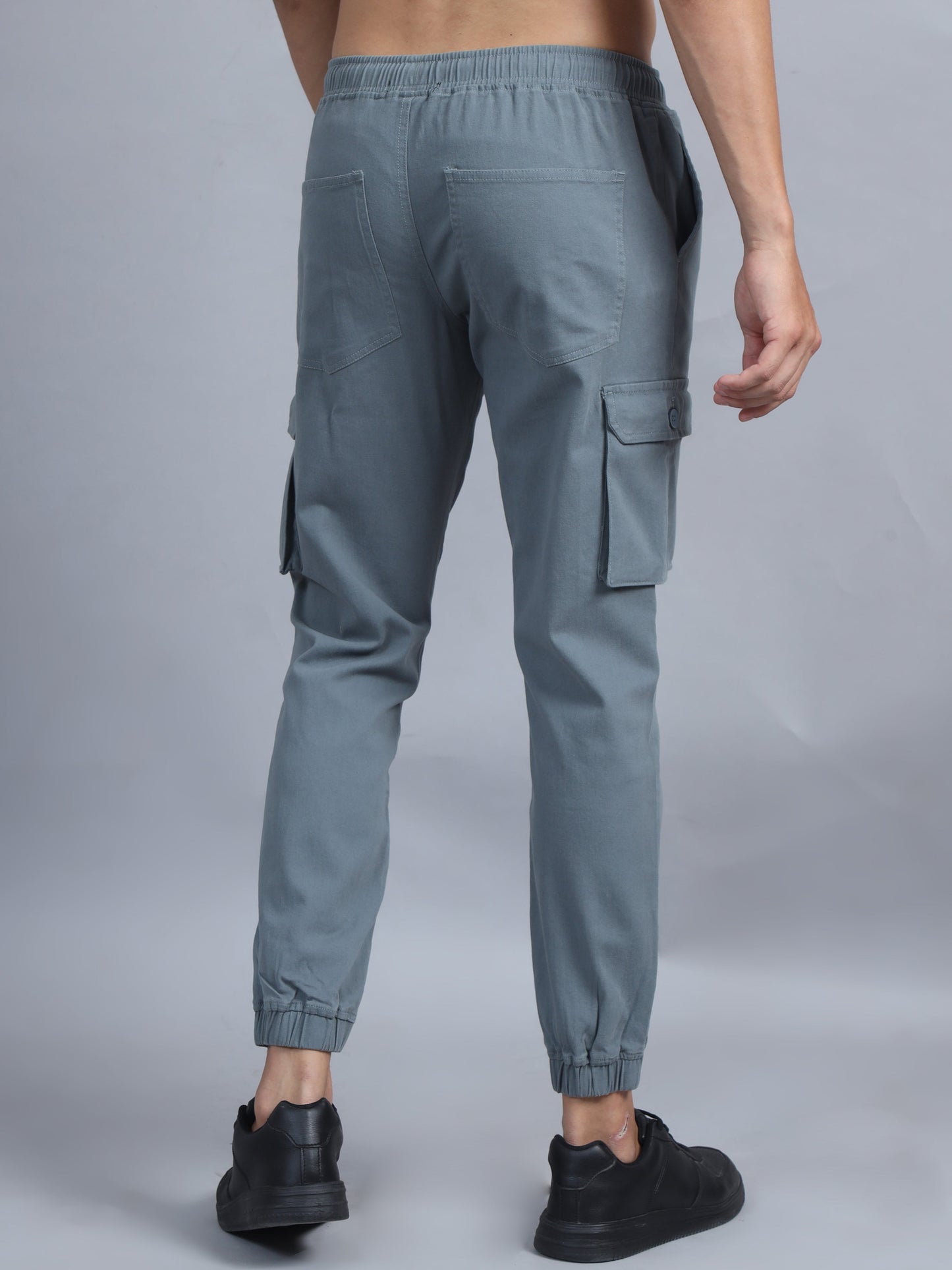 Men Cotton Regular Fit Cargo Joggers, AQUA