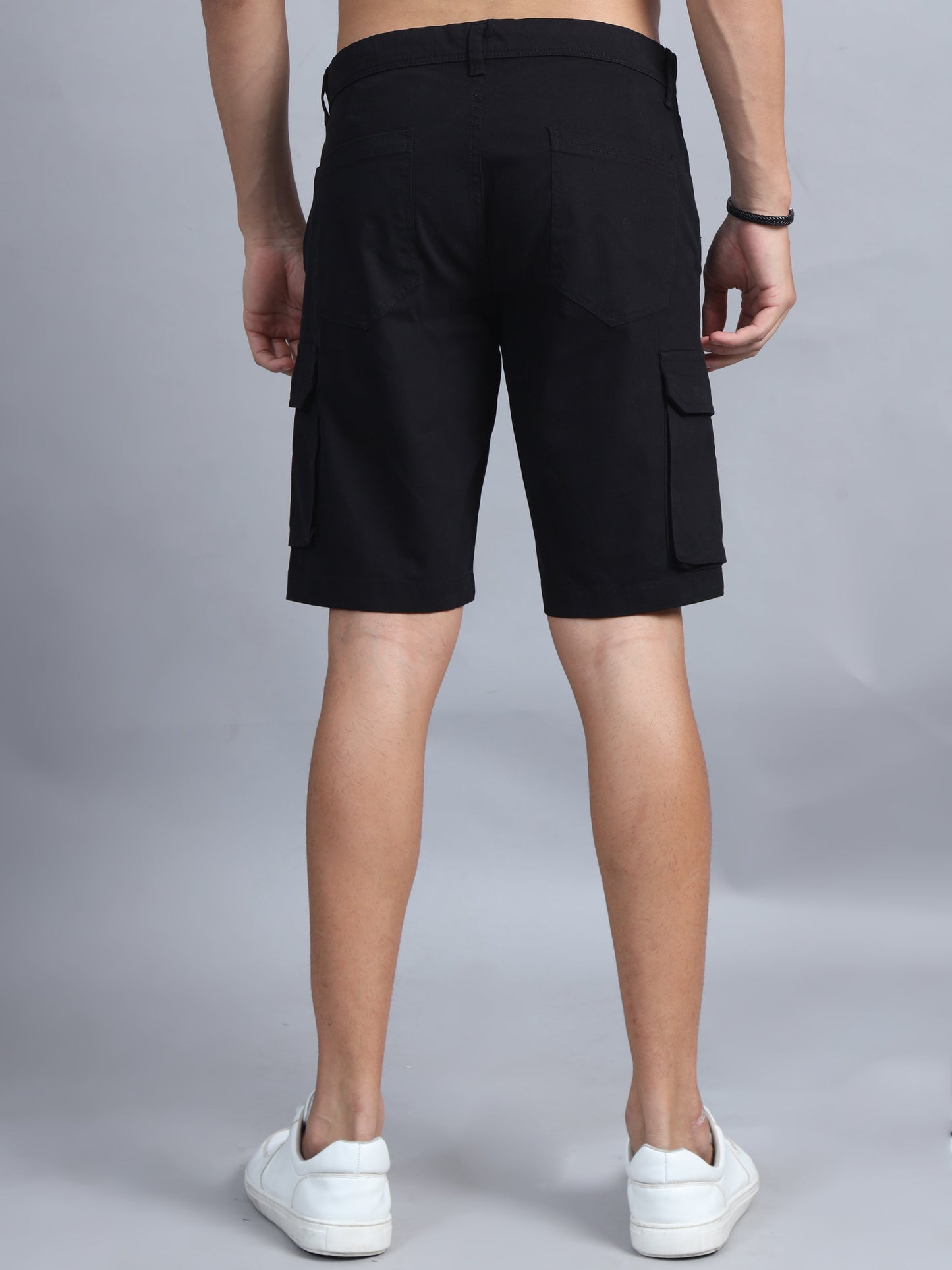 Men Cotton Regular Fit Cargo Shorts, BLACK