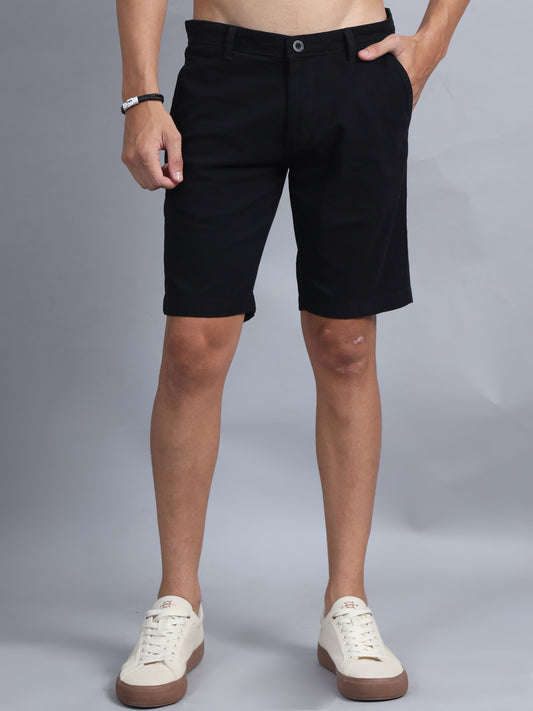 Men Cotton Regular Fit Basic Shorts, BLACK