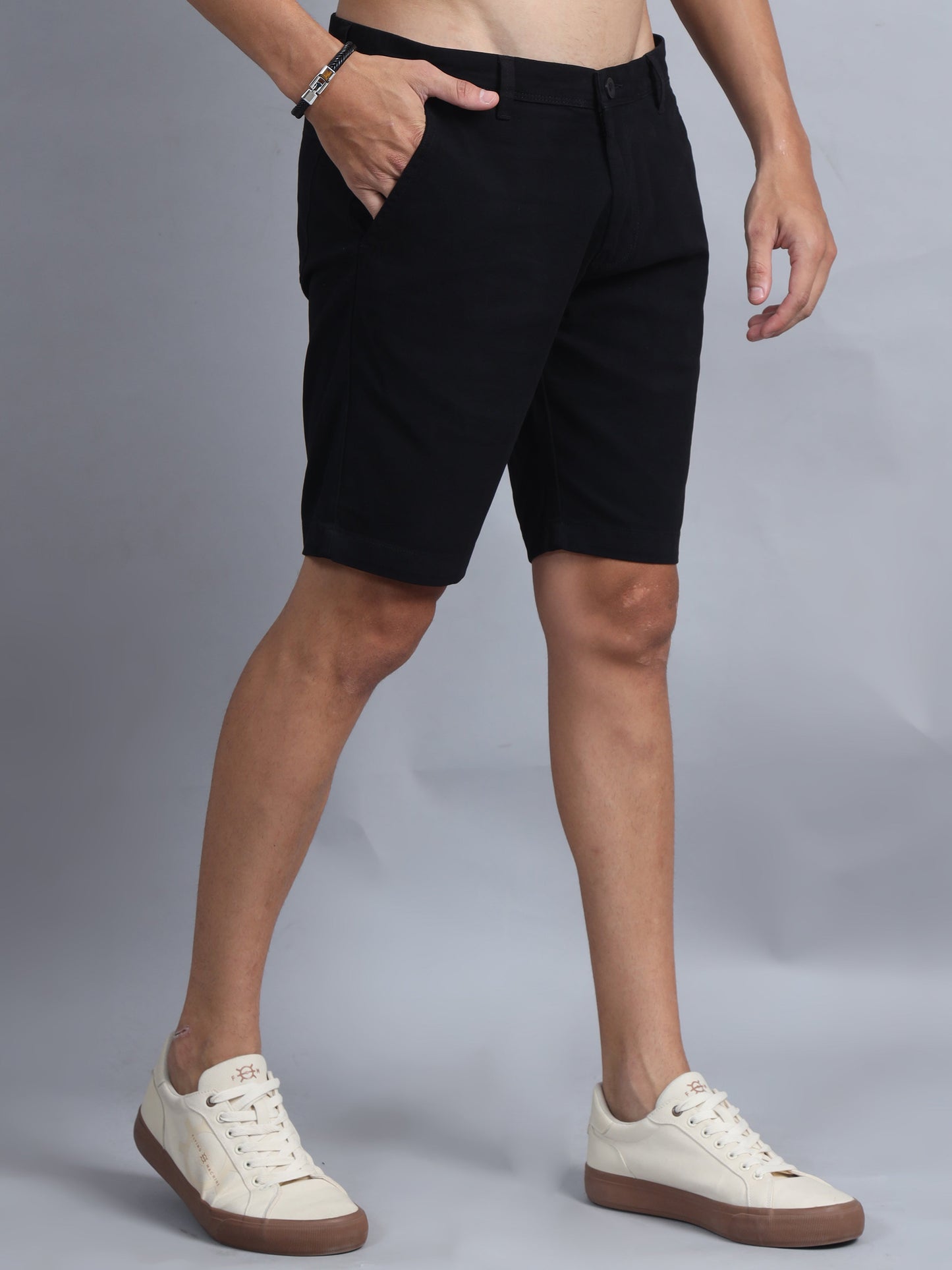 Men Cotton Regular Fit Basic Shorts, BLACK