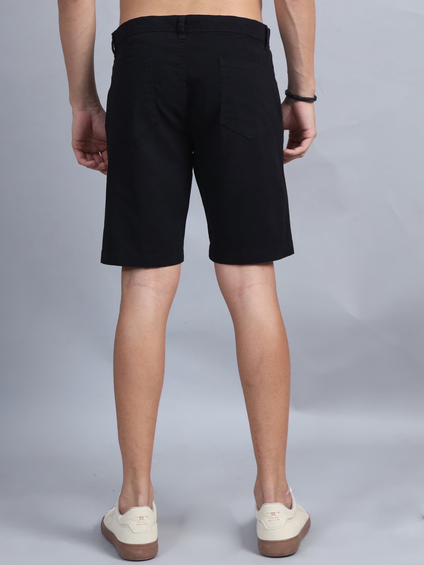 Men Cotton Regular Fit Basic Shorts, BLACK