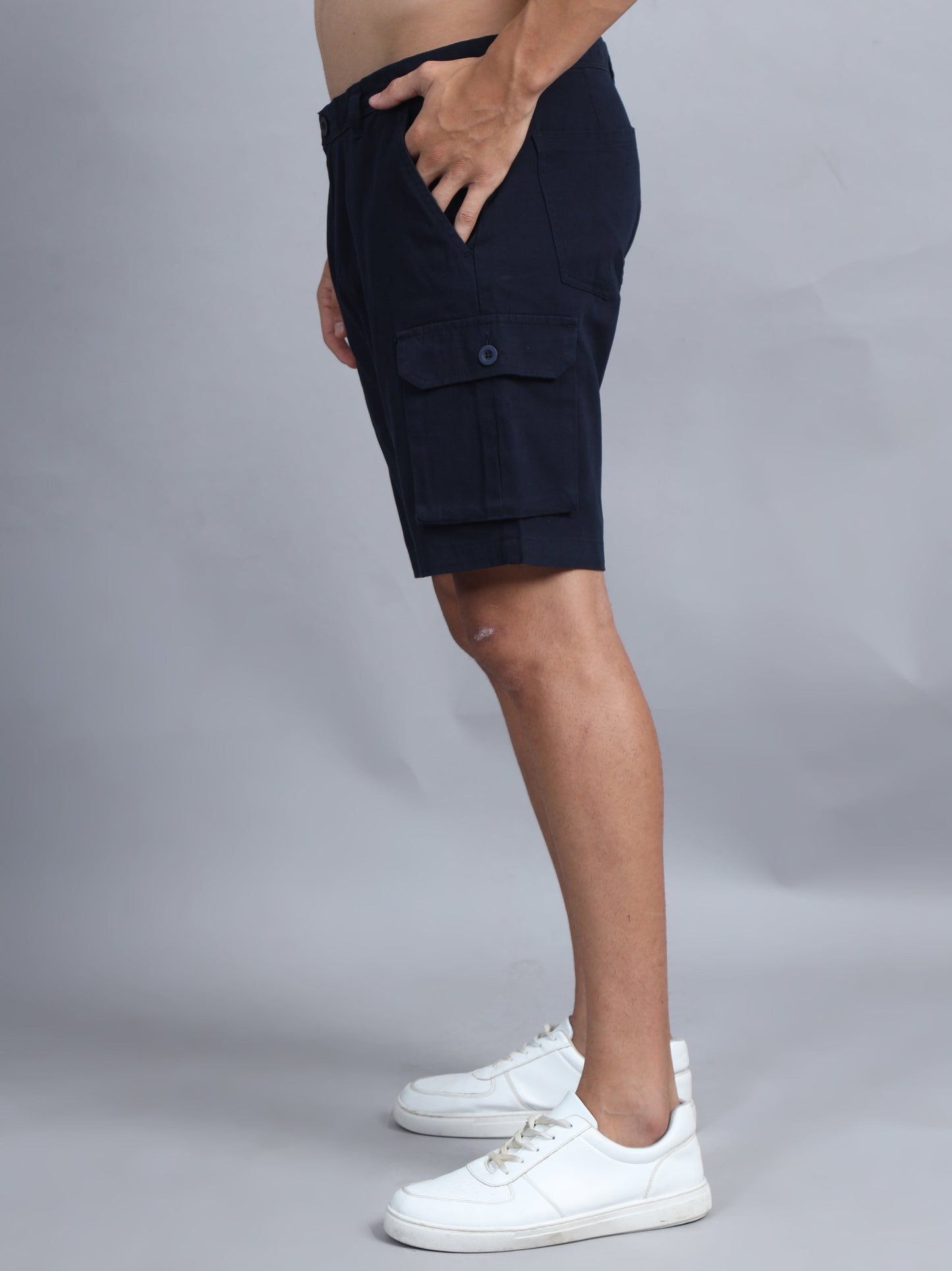 Men Cotton Regular Fit Cargo Shorts, NAVY BLUE SILISOUL