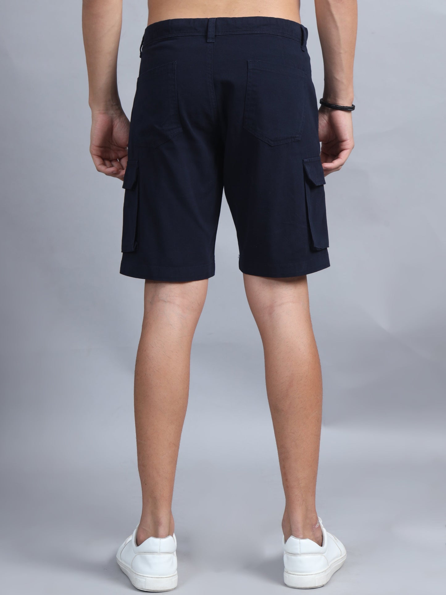 Men Cotton Regular Fit Cargo Shorts, NAVY BLUE SILISOUL