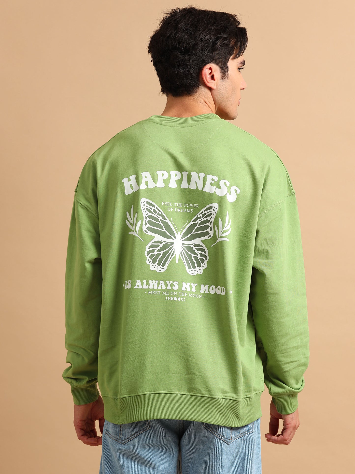 Men Printed Oversized Sweatshirt Pure Cotton Full Sleeve Green