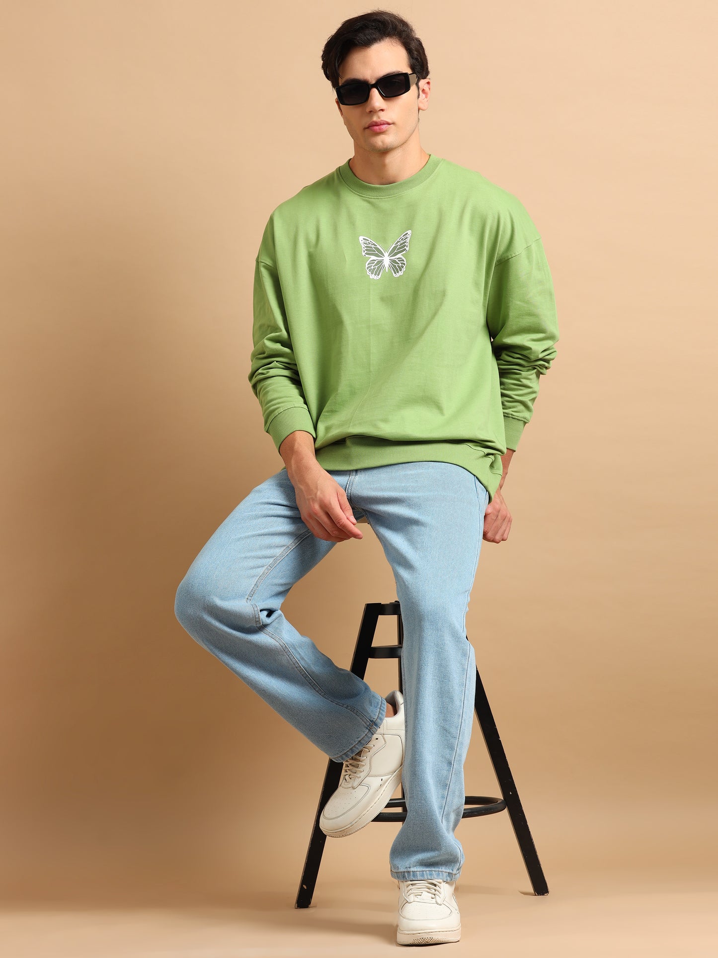 Men Printed Oversized Sweatshirt Pure Cotton Full Sleeve Green