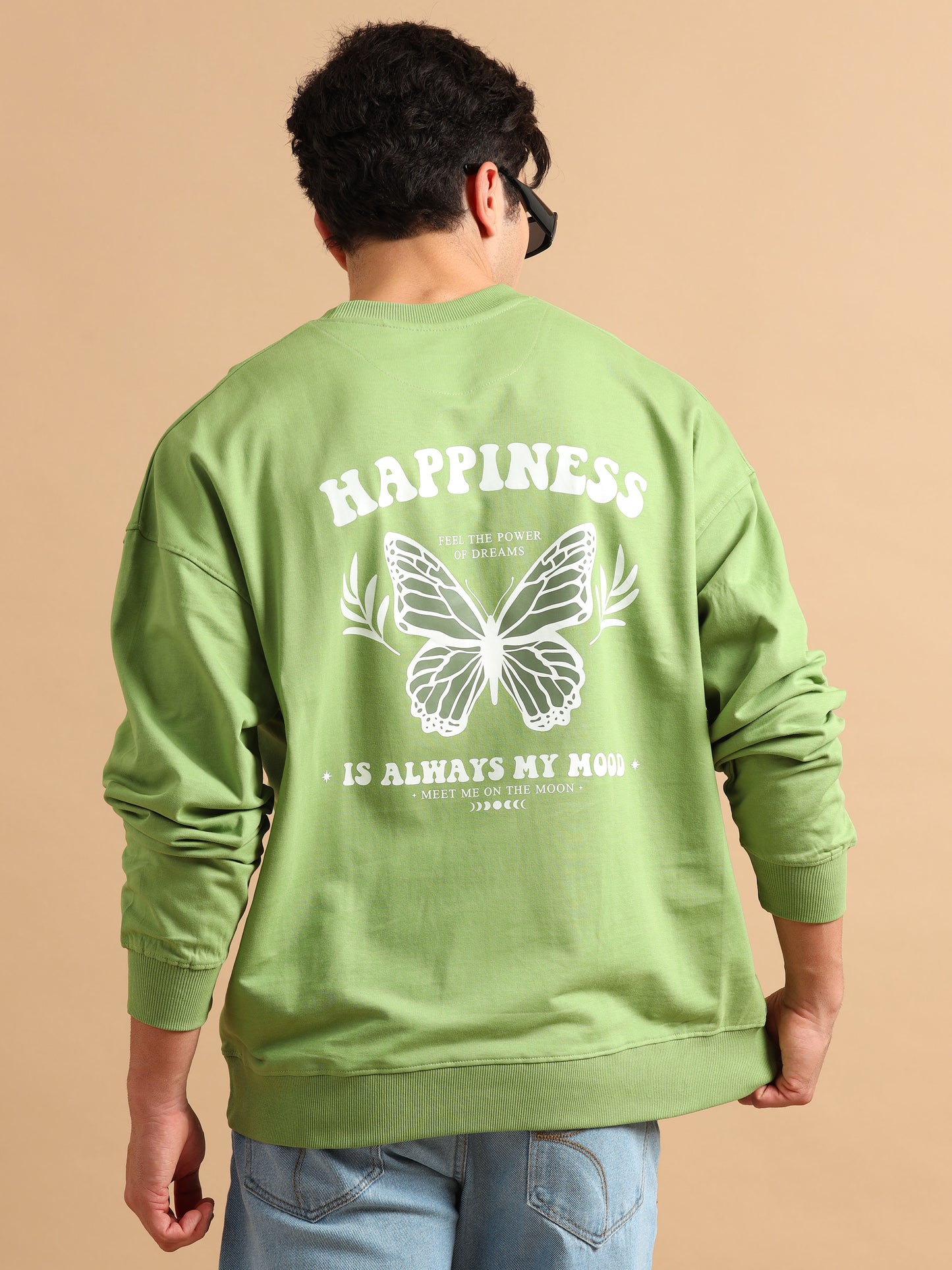 Men Printed Oversized Sweatshirt Pure Cotton Full Sleeve Green