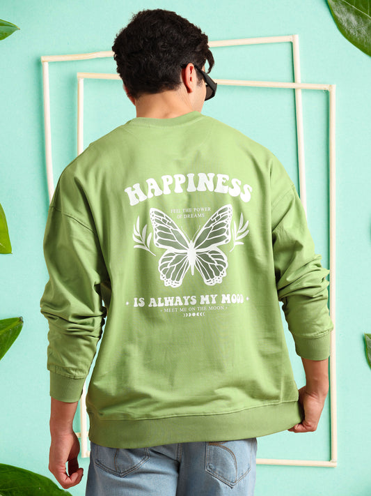 Men Printed Oversized Sweatshirt Pure Cotton Full Sleeve Green