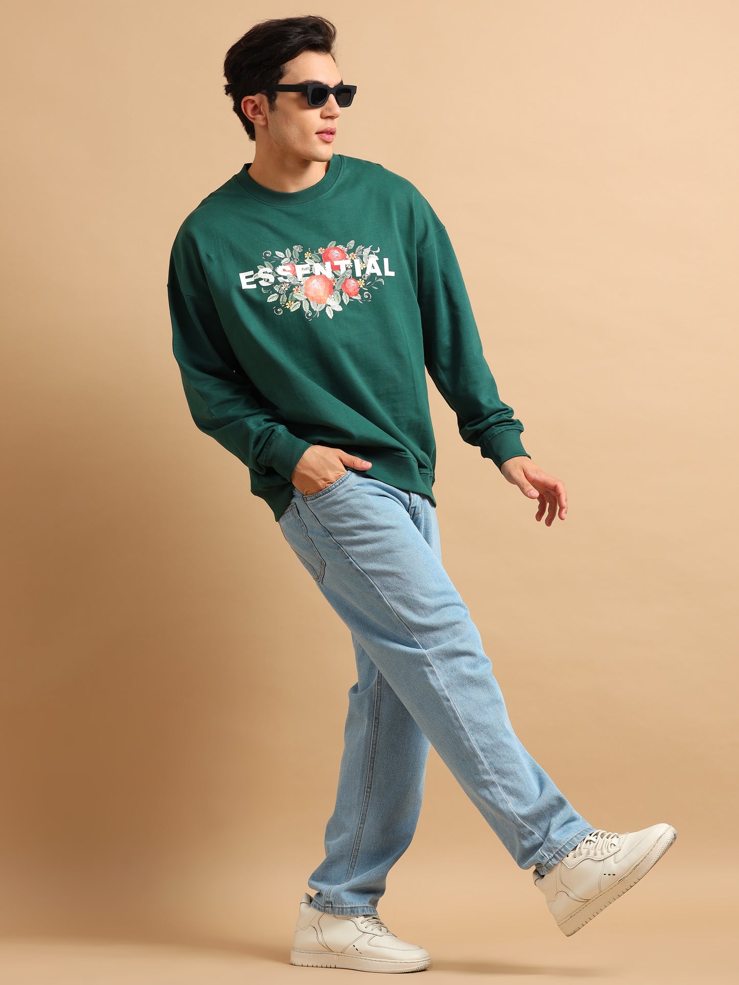 Men Printed Oversized Sweatshirt Pure Cotton Terry Fabric Full Sleeve