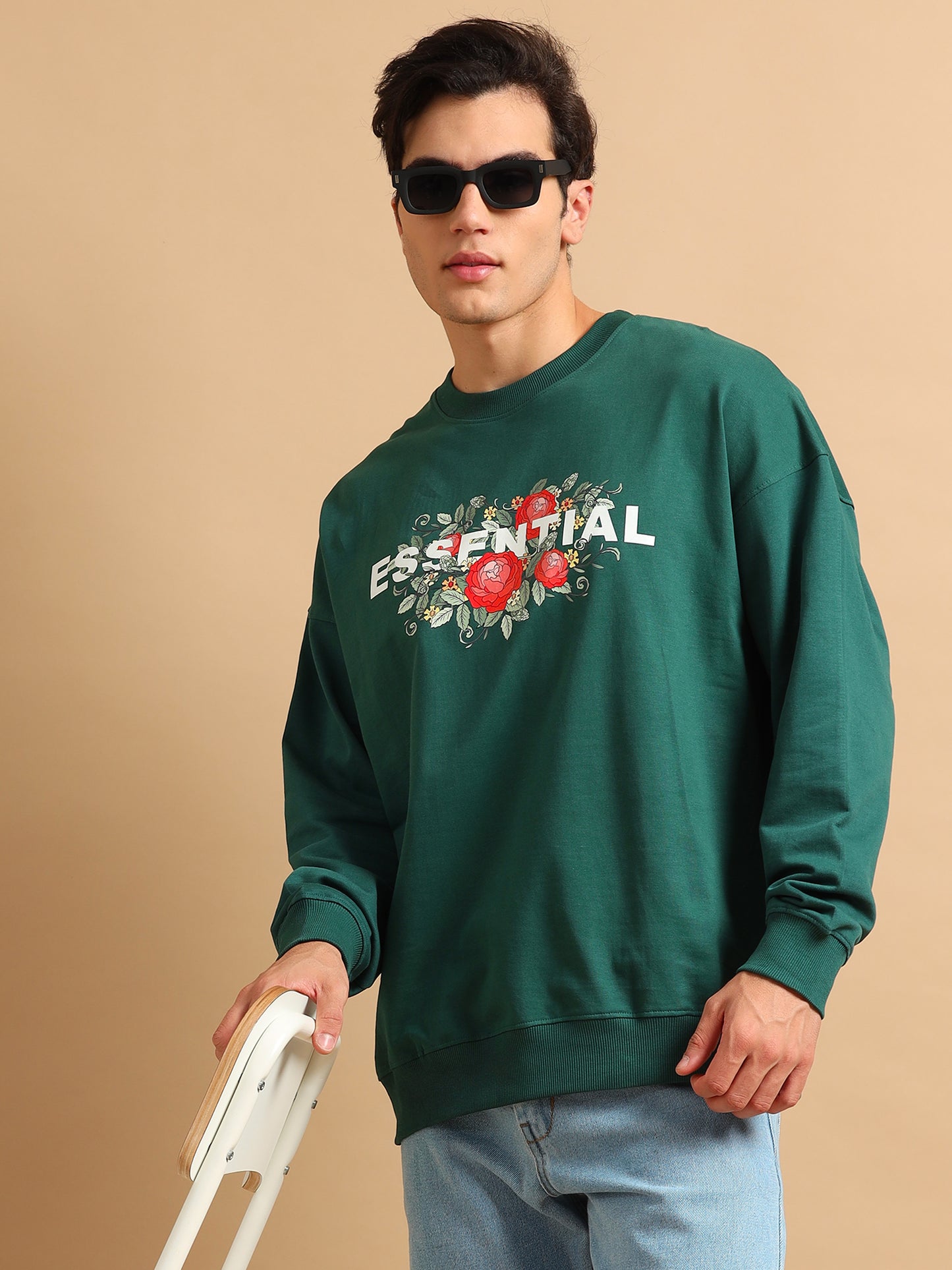 Men Printed Oversized Sweatshirt Pure Cotton Terry Fabric Full Sleeve